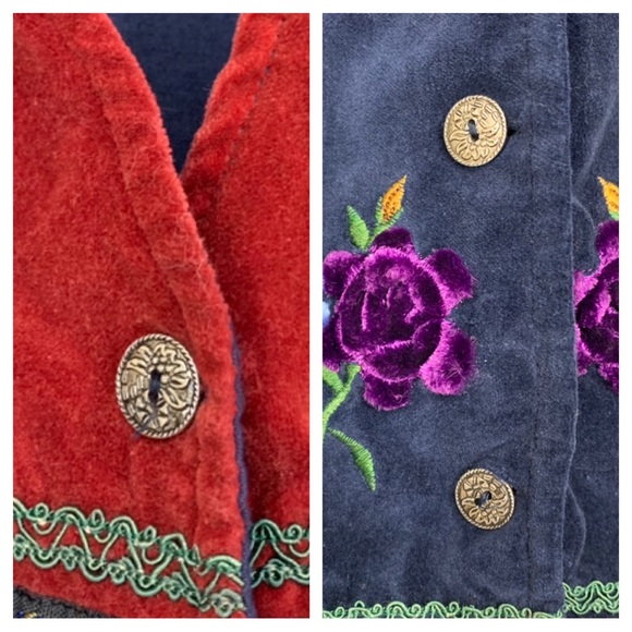 Casey & Max Vintage Velvet Embroidered Flower Applique Button Up Vest Size Small - Picture 9 of 16